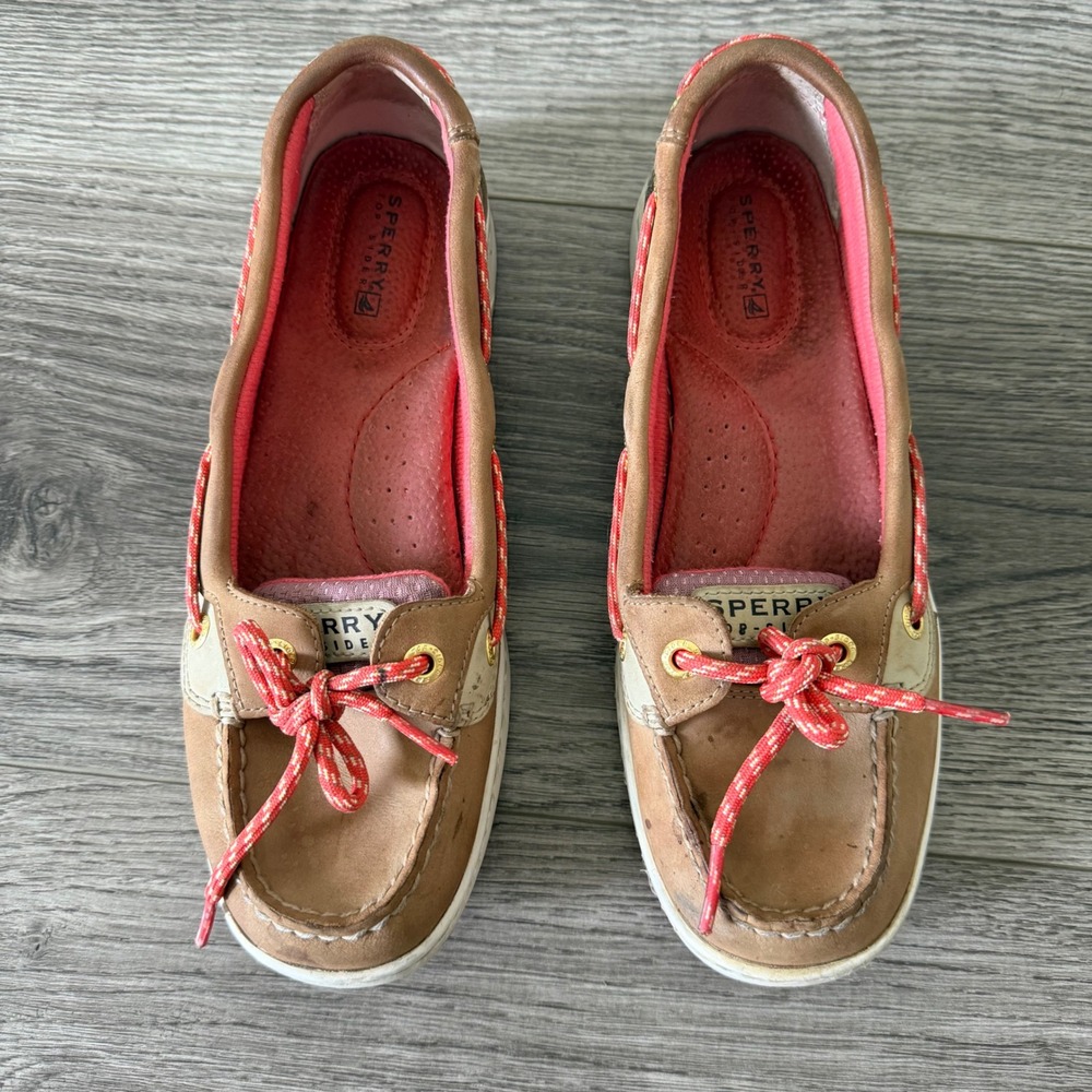 Sperry Top-Sider Boat Shoes Tan Pink Womens Size 7M Nautical Loafers 9266032